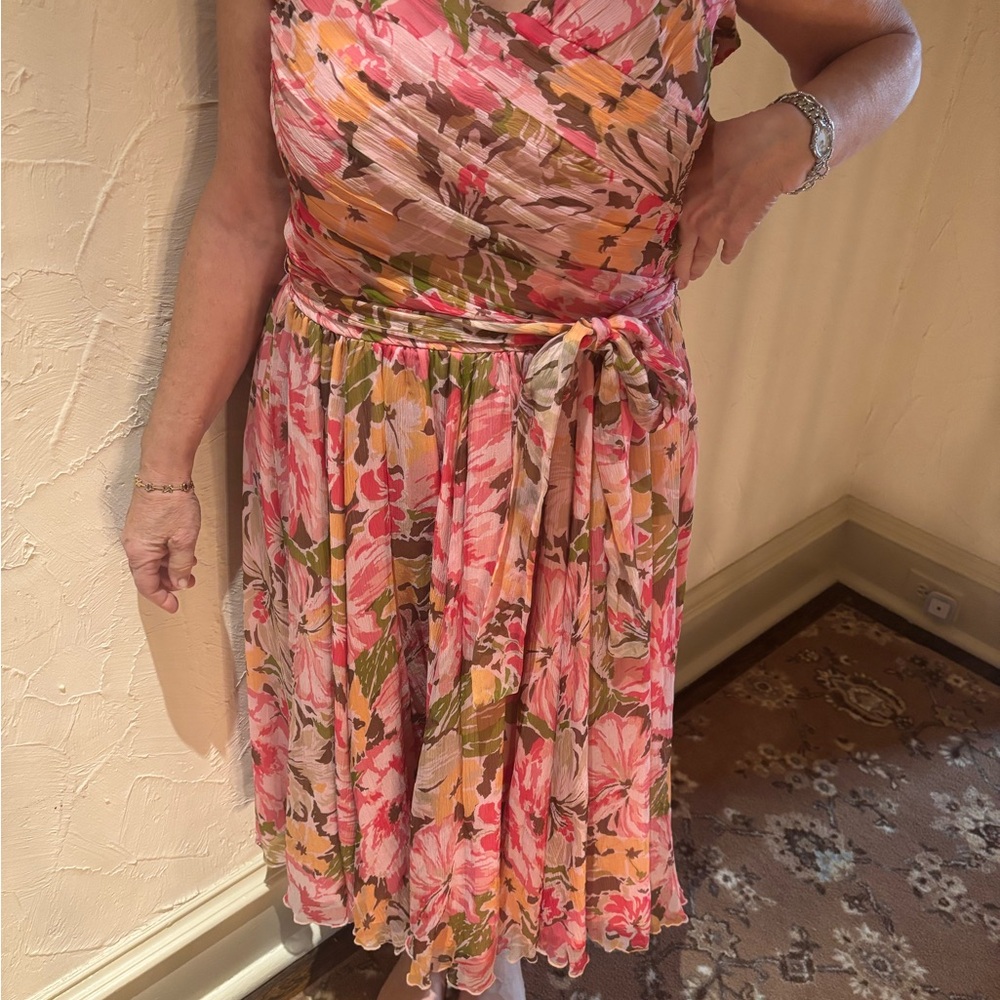 Context Floral Pink and Green Midi Dress